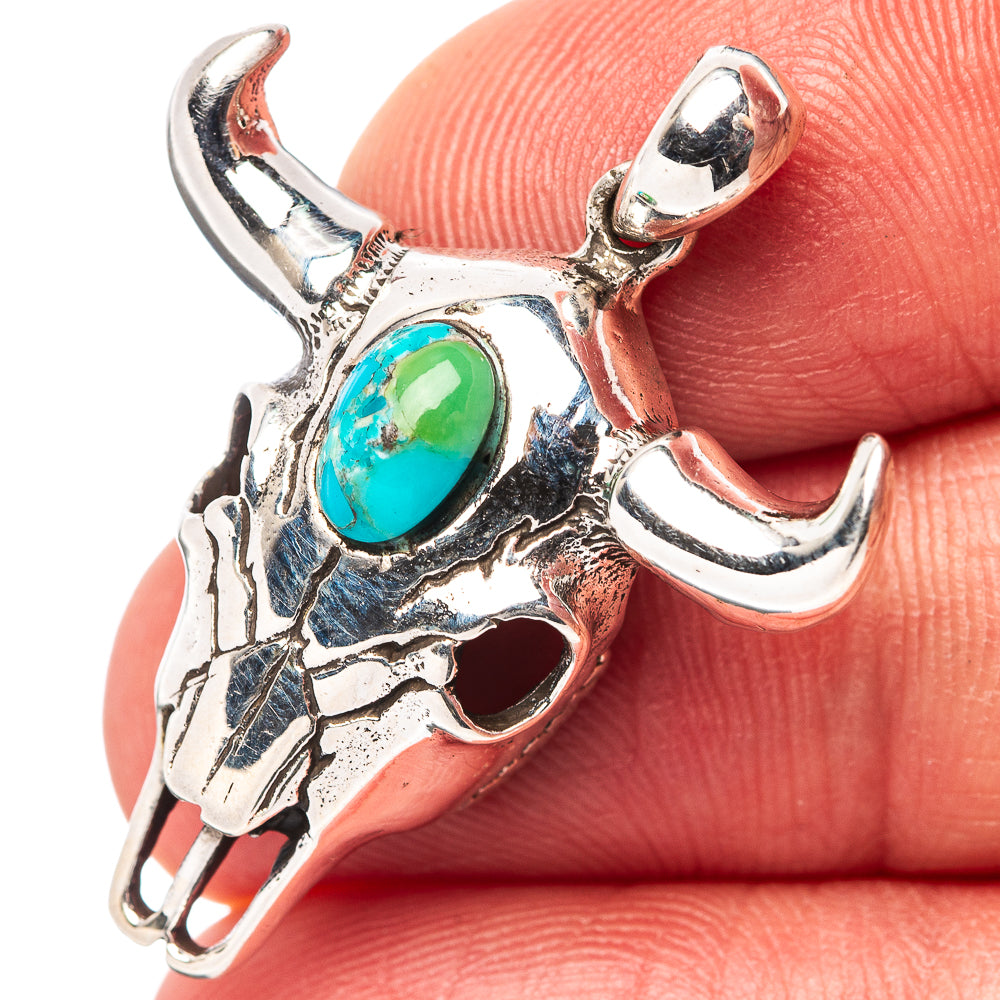 Mojave Turquoise Cow Skull Pendant 1 1/4" (.925 Sterling Silver)