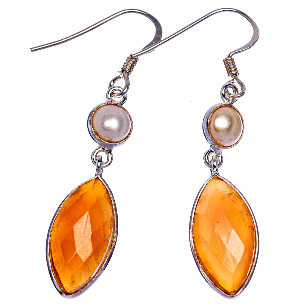 Carnelian, Cultured Pearl Earrings 2" (925 Sterling Silver) E1070