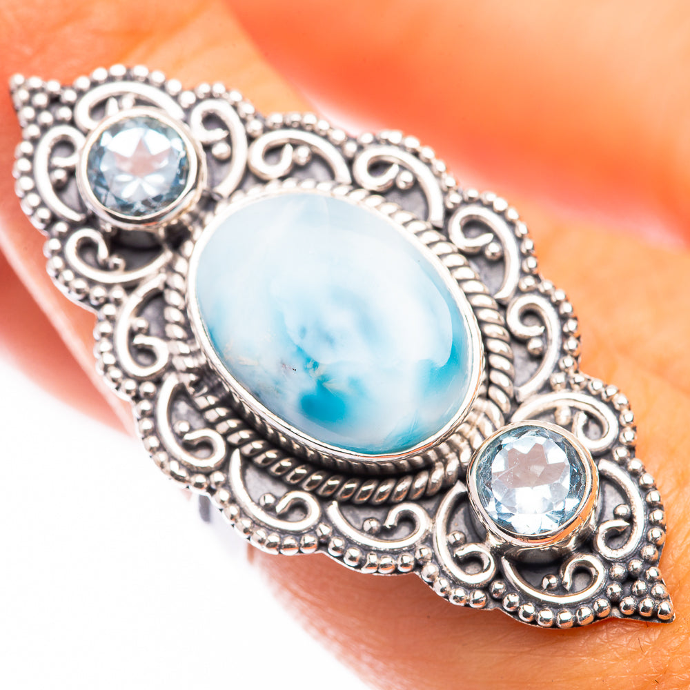 Large Larimar, Blue Topaz Ring Size 6.5 (925 Sterling Silver) R141439