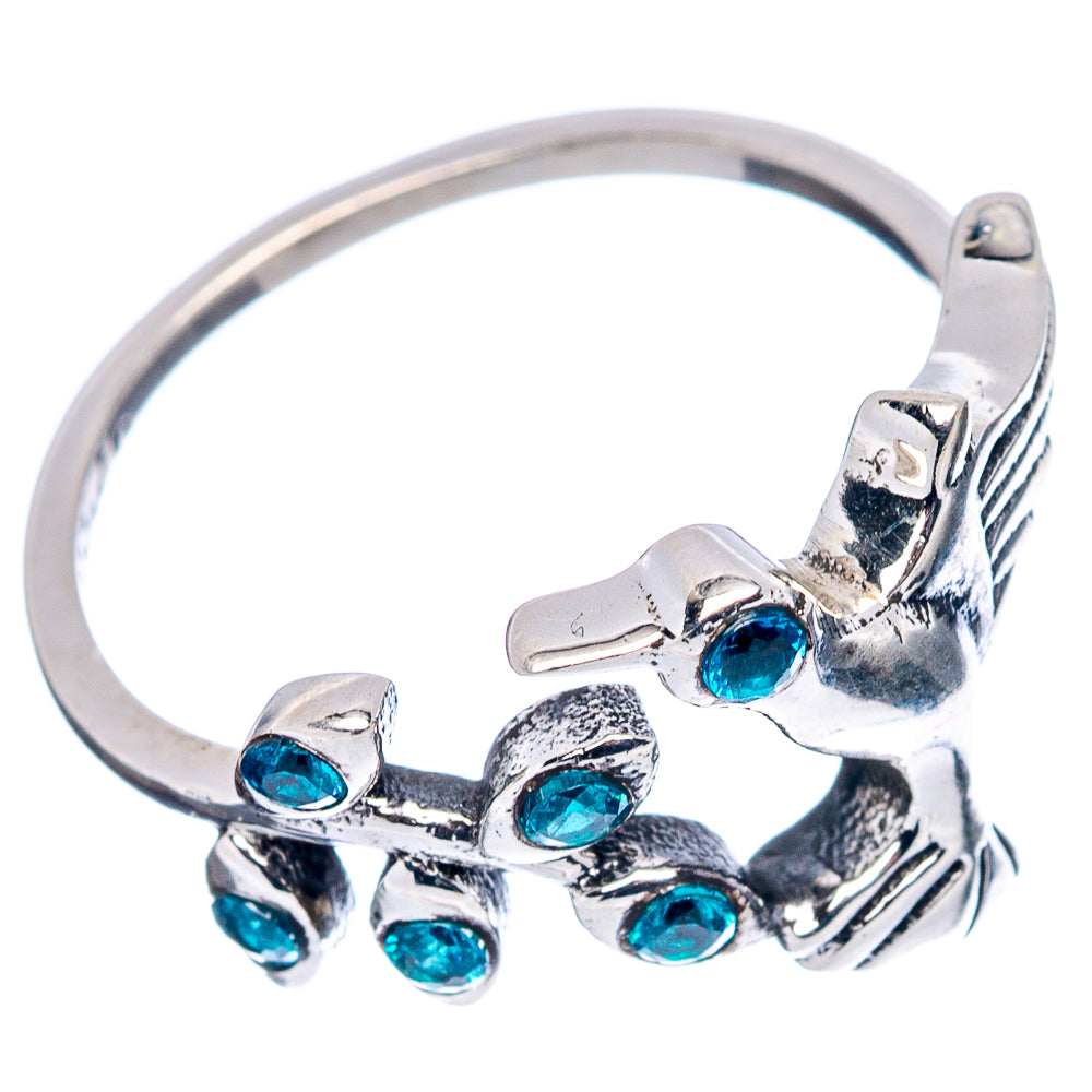 Blue Cubic Zirconia Hummingbird Dainty Ring Size 6.75 (.925 Sterling Silver)