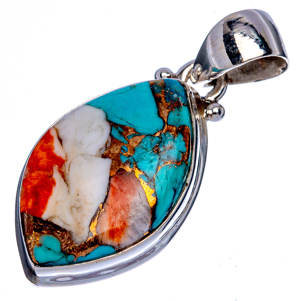 Spiny Oyster Turquoise Pendant 1 3/8" (925 Sterling Silver) P40453