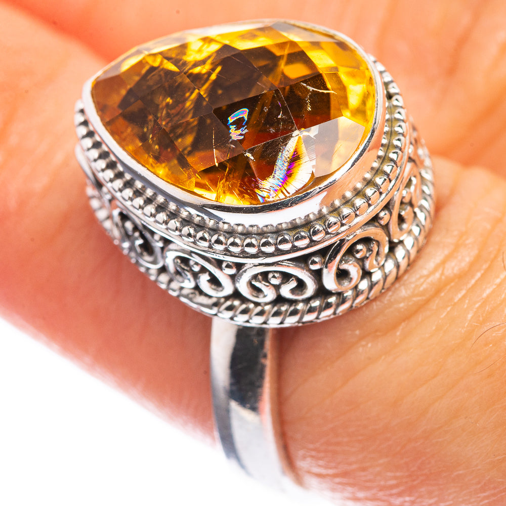Faceted Citrine 925 Sterling Silver Ring Size 7.25