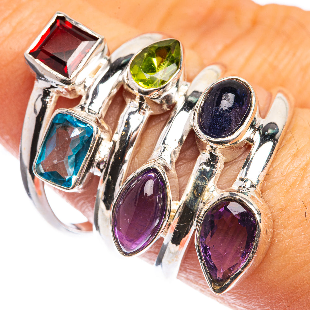 Large Garnet, Blue Topaz, Peridot, Amethyst, Tanzanite Ring Size 7.75 (925 Sterling Silver) RING143367