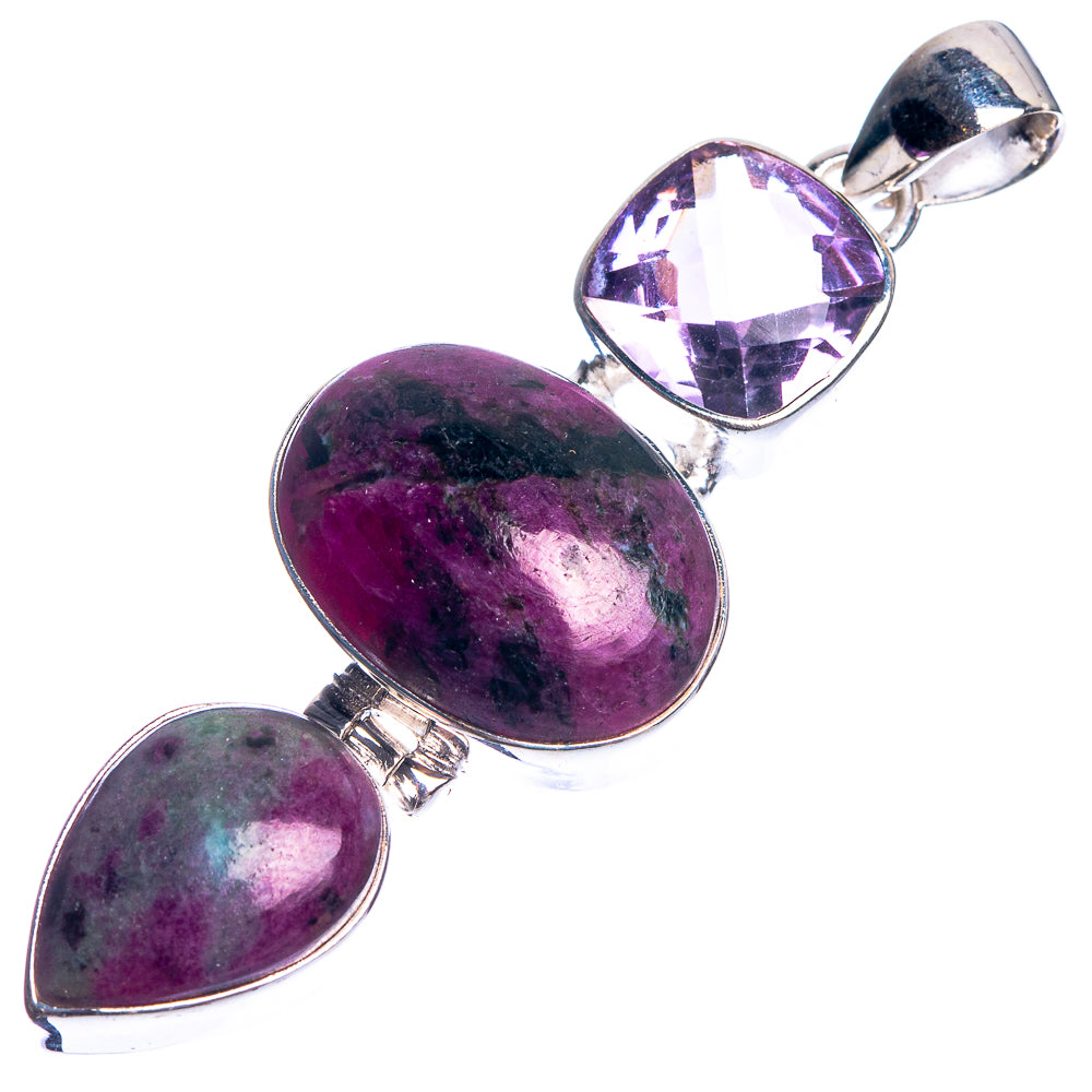 Ruby Zoisite, Amethyst 925 Sterling Silver Pendant 2 1/4"