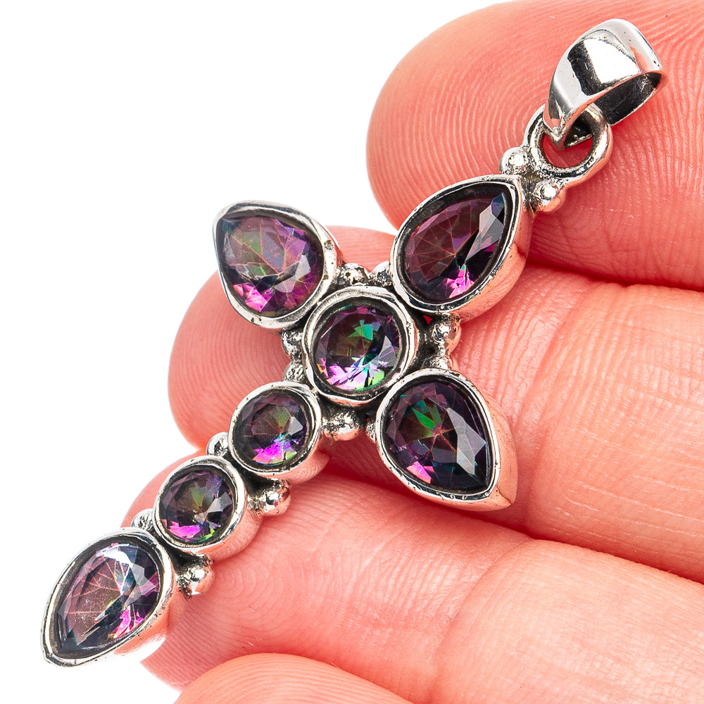 Dainty Mystic Topaz Cross Pendant 1 3/4" (925 Sterling Silver) P45294