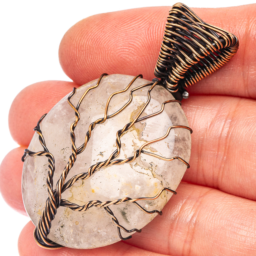 White Quartz Tree of Life Pendant 2" (Oxidized Copper)