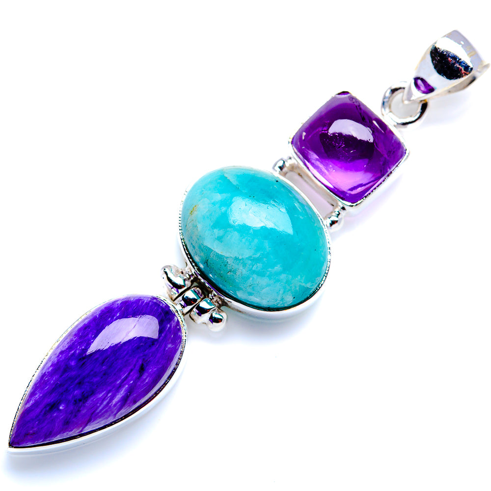 Charoite, Amazonite, Amethyst Pendant 2 1/2" (925 Sterling Silver) PD38197