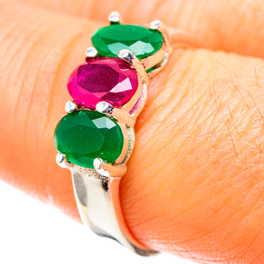 Red Sillimanite, Green Onyx Dainty Ring Size 8 (925 Sterling Silver) RING138205