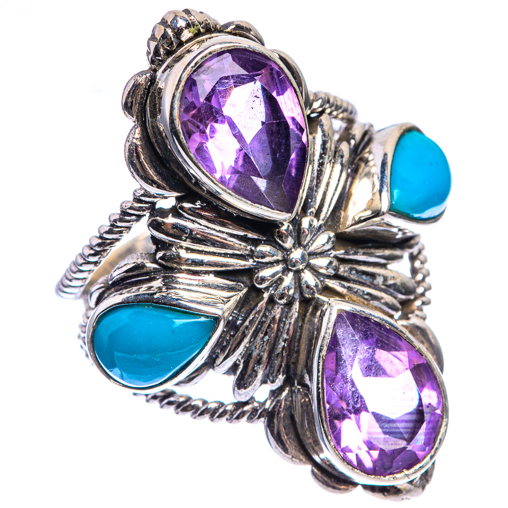 Large Faceted Amethyst, Sleeping Beauty Turquoise Ring Size 7 (925 Sterling Silver) RING143461