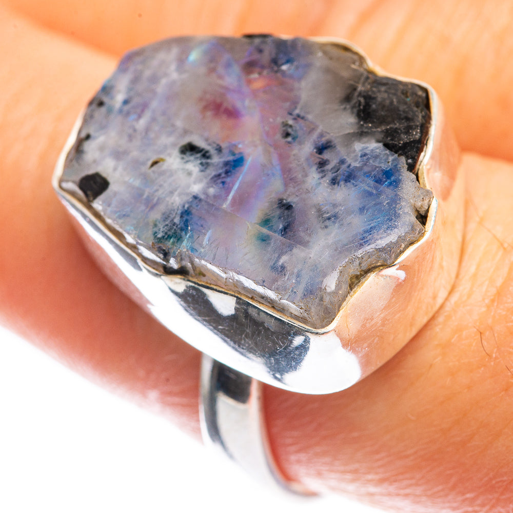 Rough Rainbow Moonstone Ring Size 8.25 (925 Sterling Silver) RING143442