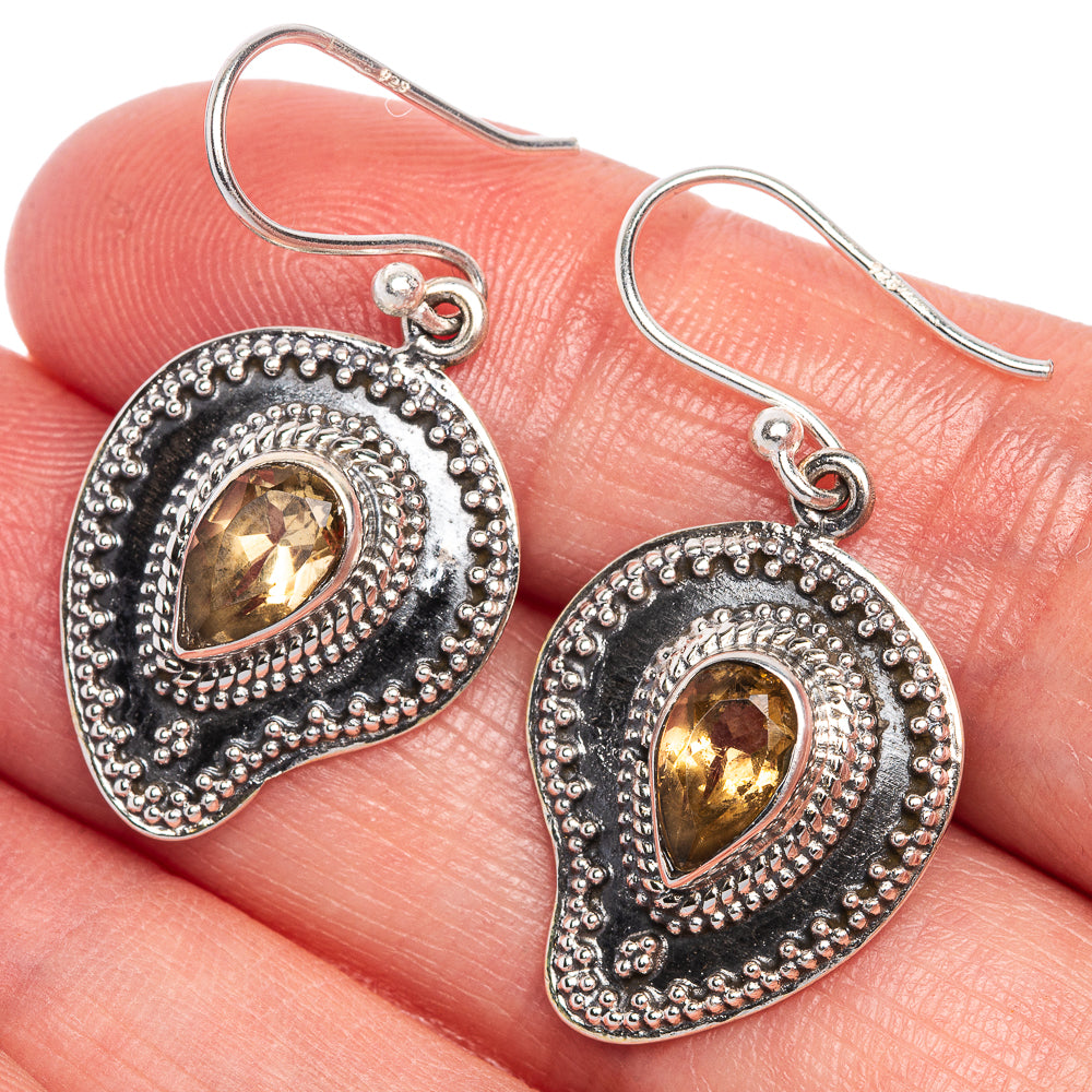Faceted Citrine Earrings 1 3/8" (925 Sterling Silver) E433509