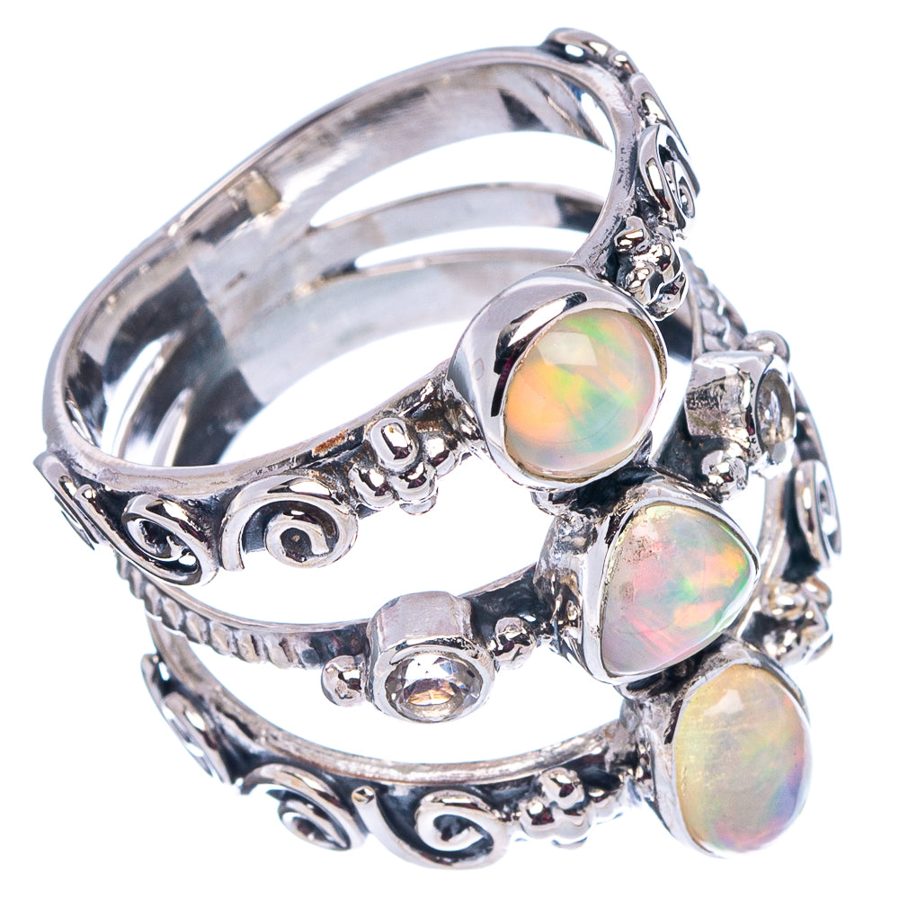 Signature Ethiopian Opal, White Topaz Ring Size 8.5 (.925 Sterling Silver)
