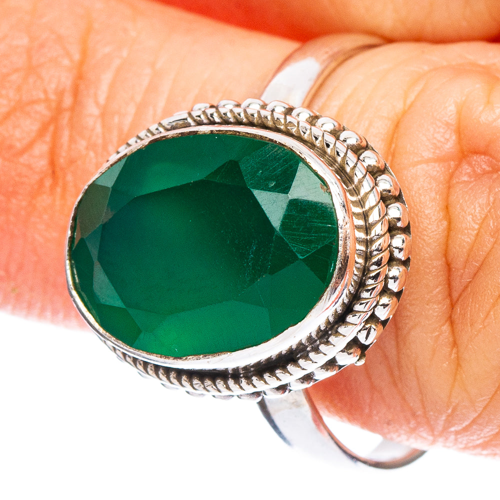Green Onyx Ring Size 8 (925 Sterling Silver) R7919