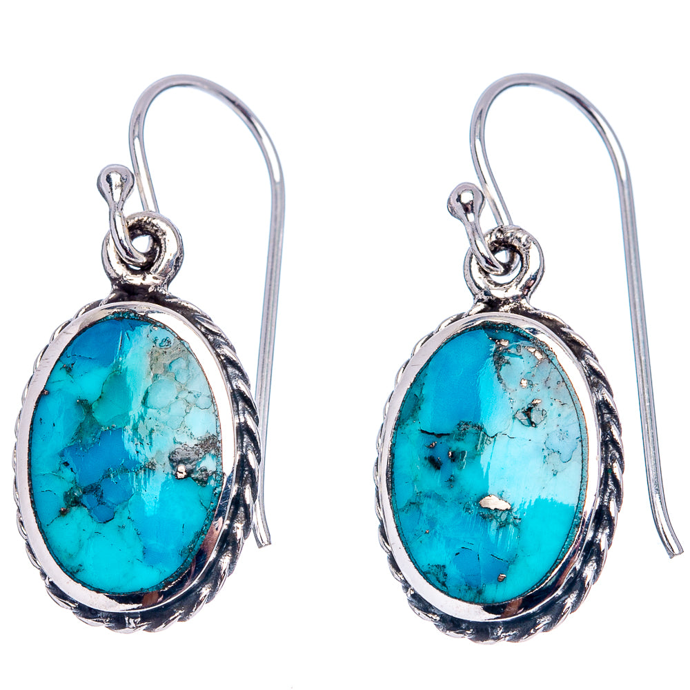Native Style Mohave Turquoise Earrings 1 1/8" (.925 Sterling Silver)