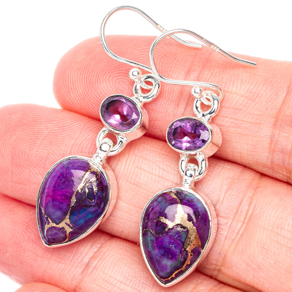 Purple Copper Composite Turquoise, Amethyst Earrings 1 5/8" (925 Sterling Silver) E433075