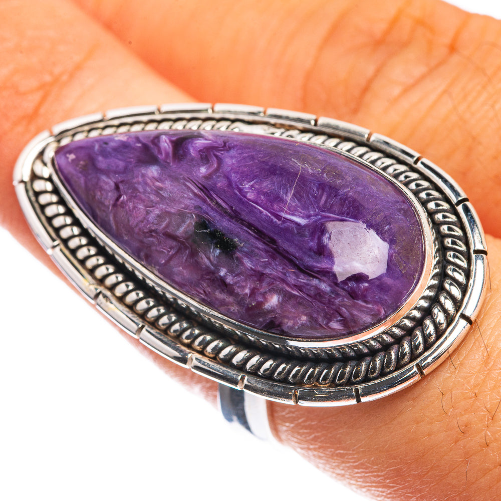 Large Charoite 925 Sterling Silver Ring Size 7.5