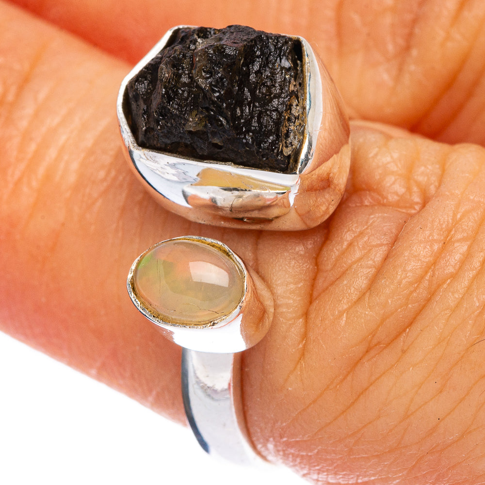 Rare Czech Moldavite, Ethiopian Opal Ring Size 6 (925 Sterling Silver) R146407