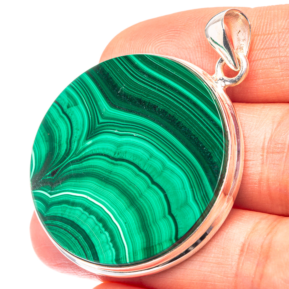 Malachite Coin 925 Sterling Silver Pendant 1 3/4" (925 Sterling Silver) PD38665