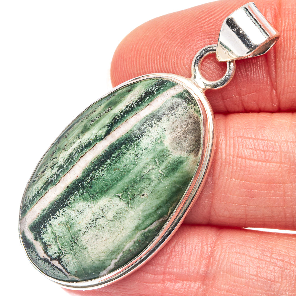 Green Zebra Jasper Pendant 1 3/4" (.925 Sterling Silver)