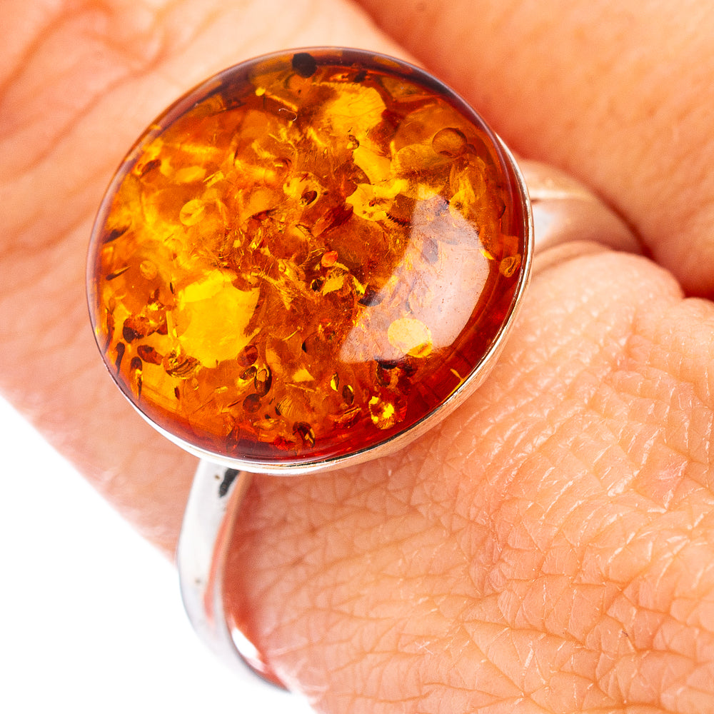 Baltic Amber Ring Size 8 Adjustable (.925 Sterling Silver)