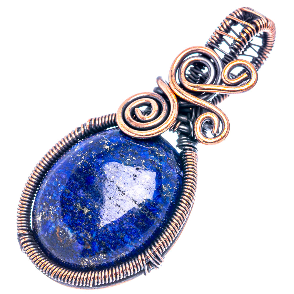 Lapis Lazuli Wire Wrap Pendant 1 7/8" (Oxidized Copper)