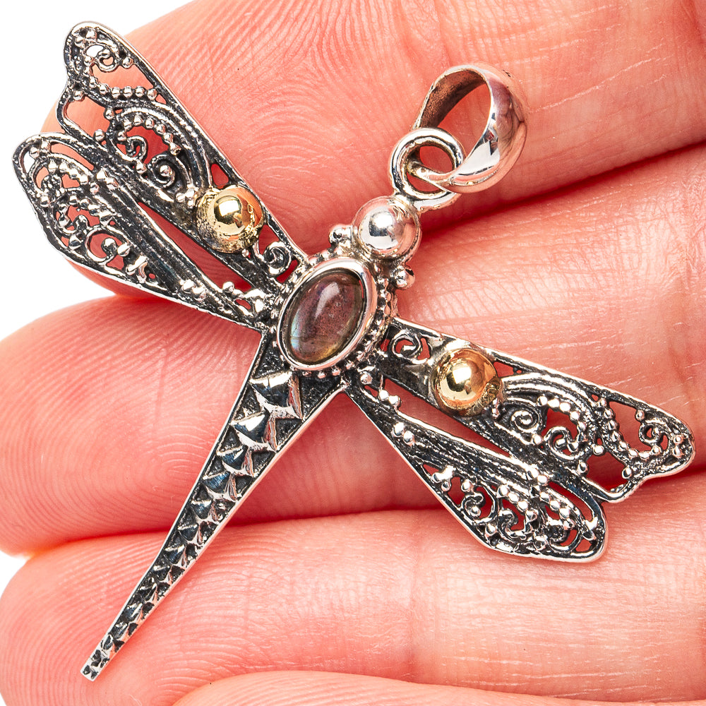 Dainty Labradorite Dragonfly Pendant 1 5/8" (925 Sterling Silver) P45272