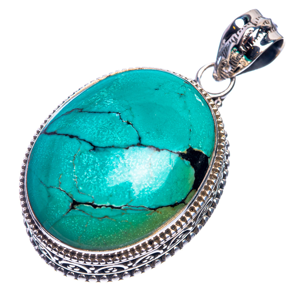 Tibetan Turquoise 925 Sterling Silver Pendant 1 5/8"