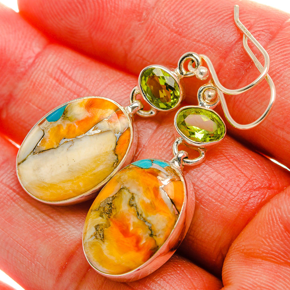 Spiny Oyster Turquoise, Peridot Earrings 1 3/4" (925 Sterling Silver) EARR431996