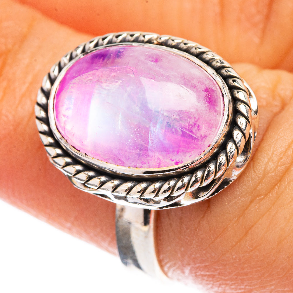 Pink Moonstone Ring Size 6.5 (925 Sterling Silver) R142627