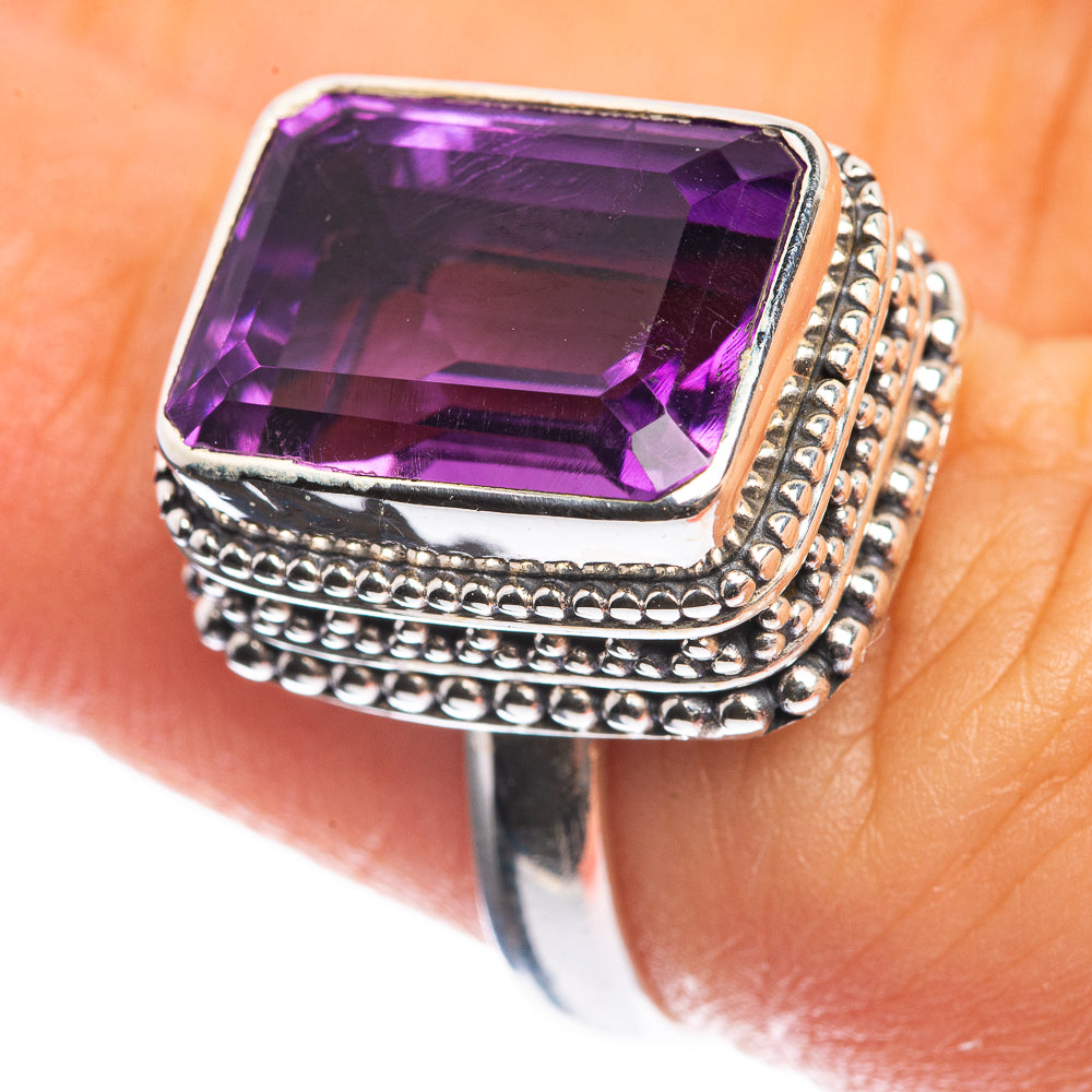 Faceted Amethyst 925 Sterling Silver Ring Size 6.25