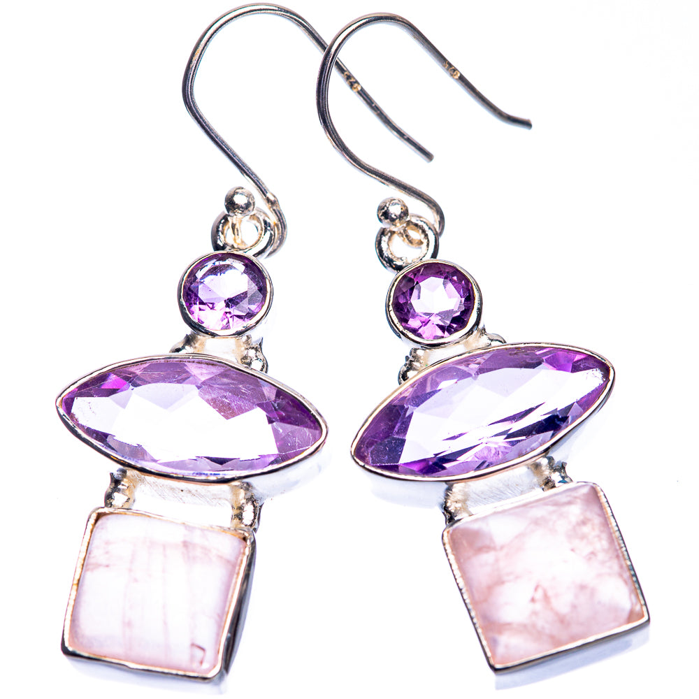 Rose Quartz, Amethyst Earrings 1 3/4" (925 Sterling Silver) E432777
