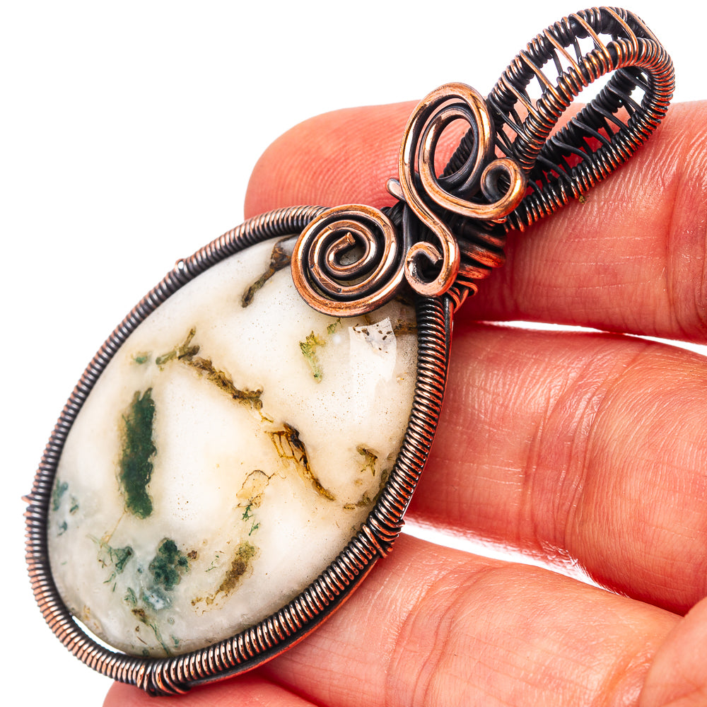 Green Moss Agate Wire Wrap Pendant 2 1/2" (Oxidized Copper)