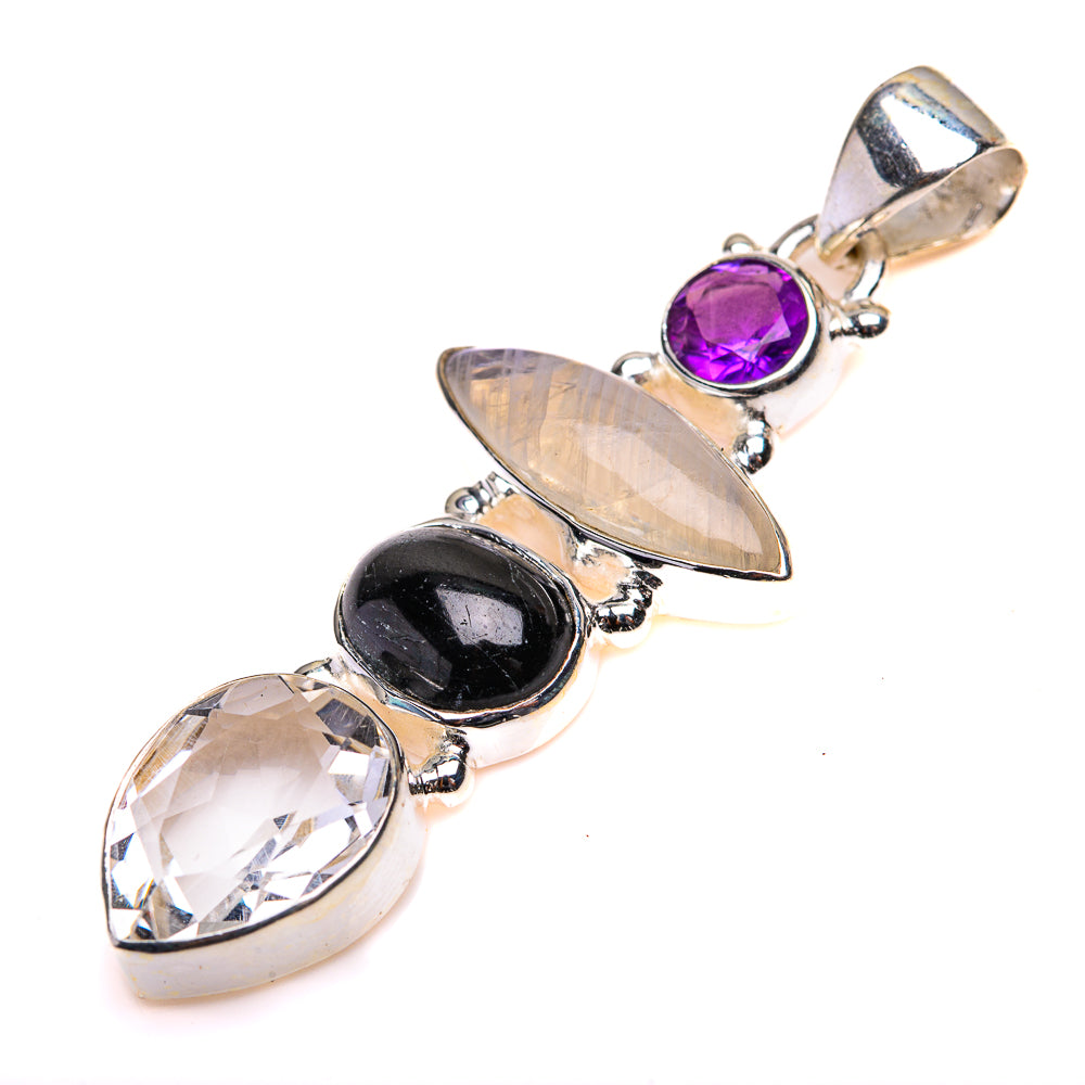 White Quartz, Star Diopside, Rainbow Moonstone, Amethyst Pendant 1 7/8" (925 Sterling Silver) PD38512