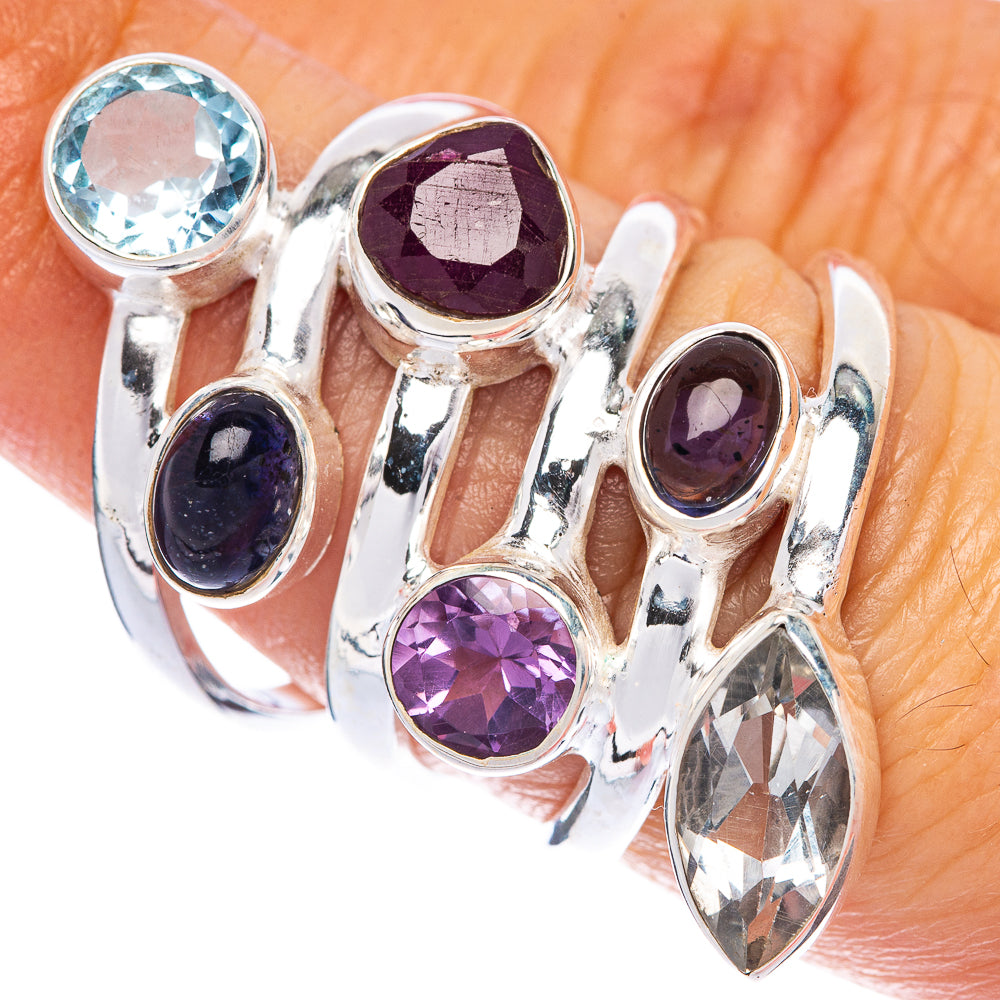 Large Blue Topaz, Tanzanite, Ruby, Amethyst, White Quartz Ring Size 6.75 (925 Sterling Silver) R144802