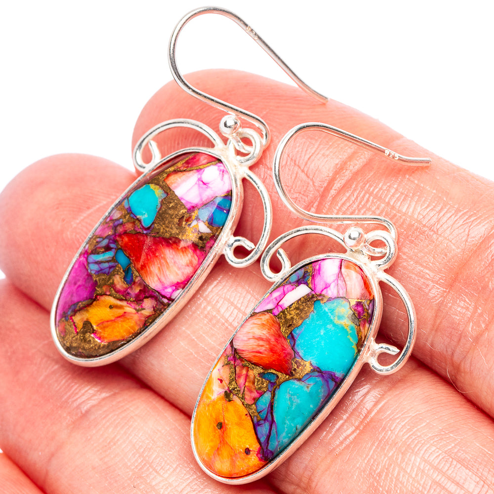 Kingman Pink Dahlia Turquoise Earrings 1 1/2" (925 Sterling Silver) E2342