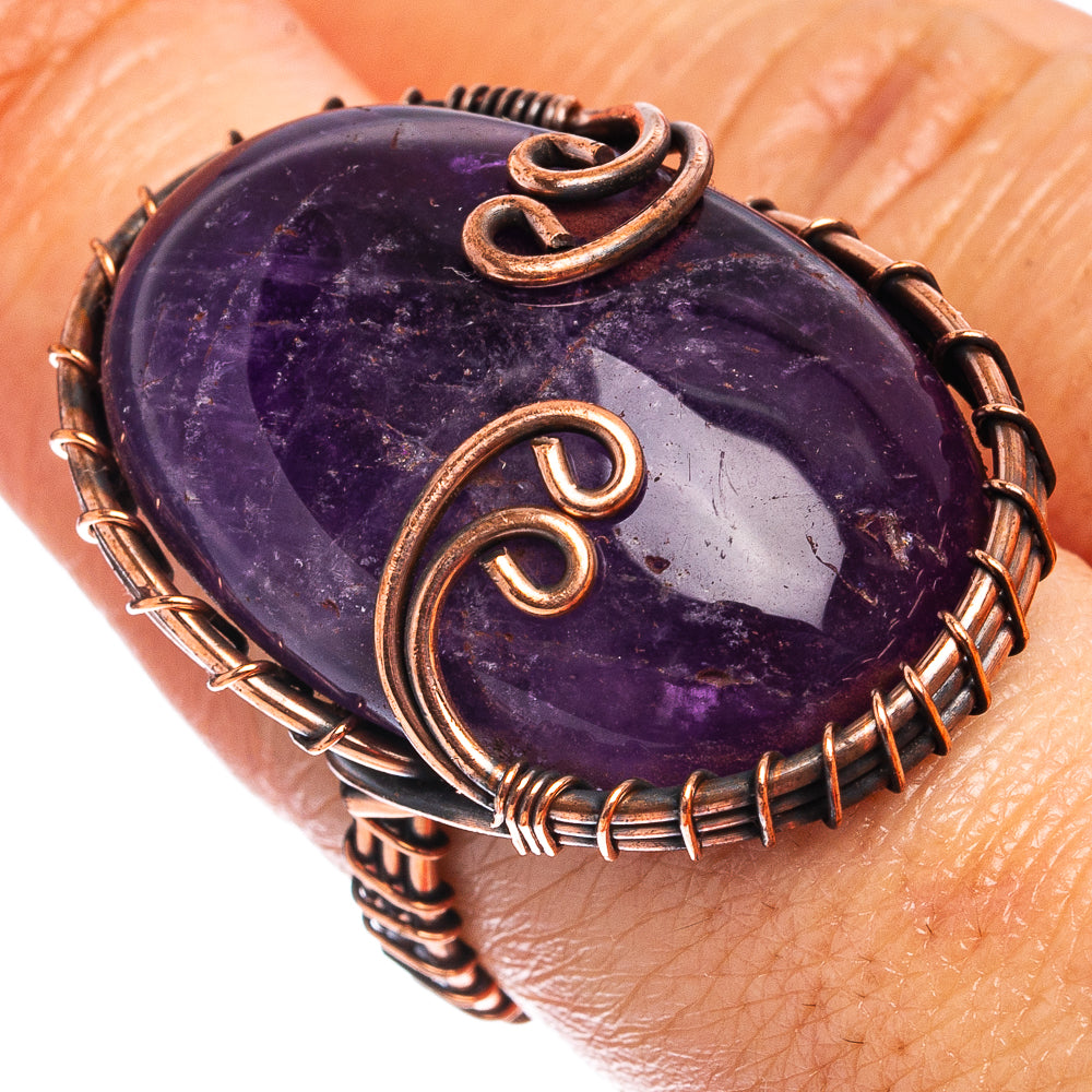 Amethyst Wire Wrap Ring Size 7.5 (Oxidized Copper)