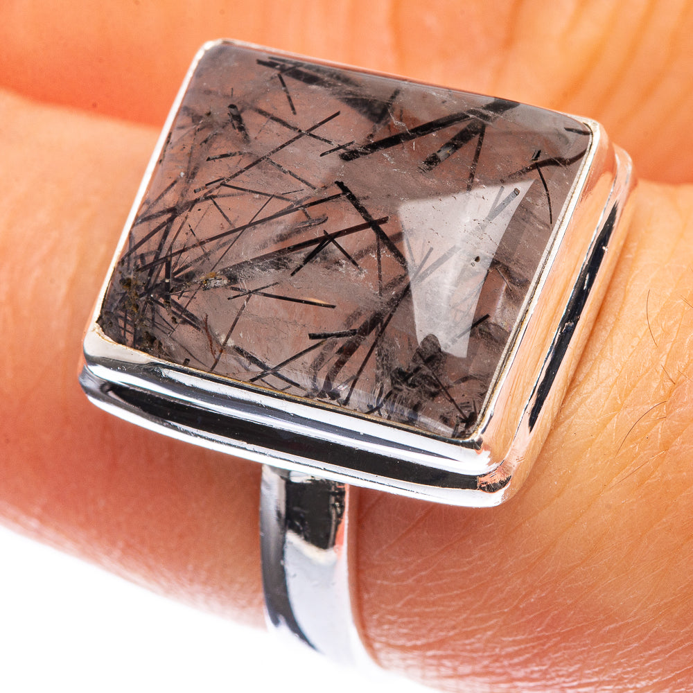 Tourmalinated Quartz 925 Sterling Silver Ring Size 6.75