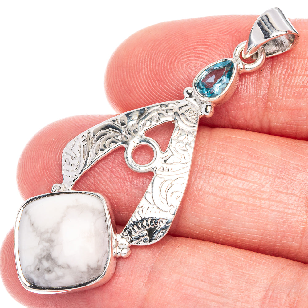 Premium Howlite, Blue Topaz Pendant 1 7/8" (925 Sterling Silver) P41168