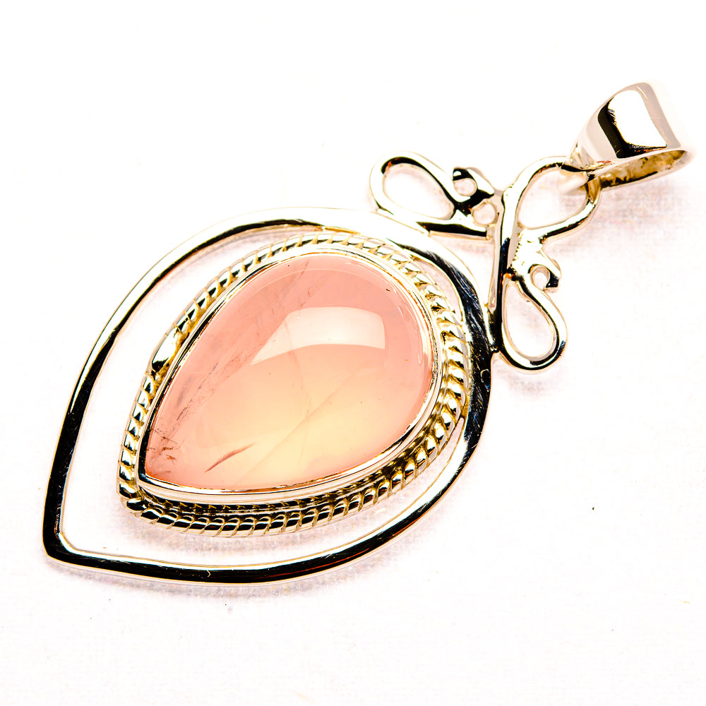 Premium Rose Quartz 925 Sterling Silver Pendant 1 3/4" (925 Sterling Silver) PD37786