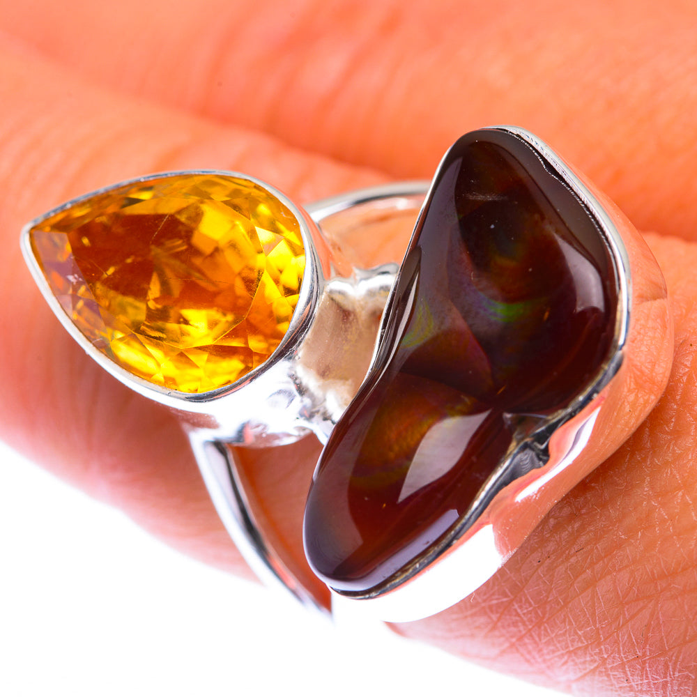 Large Mexican Fire Agate, Citrine Ring Size 8.25 (925 Sterling Silver) RING140054