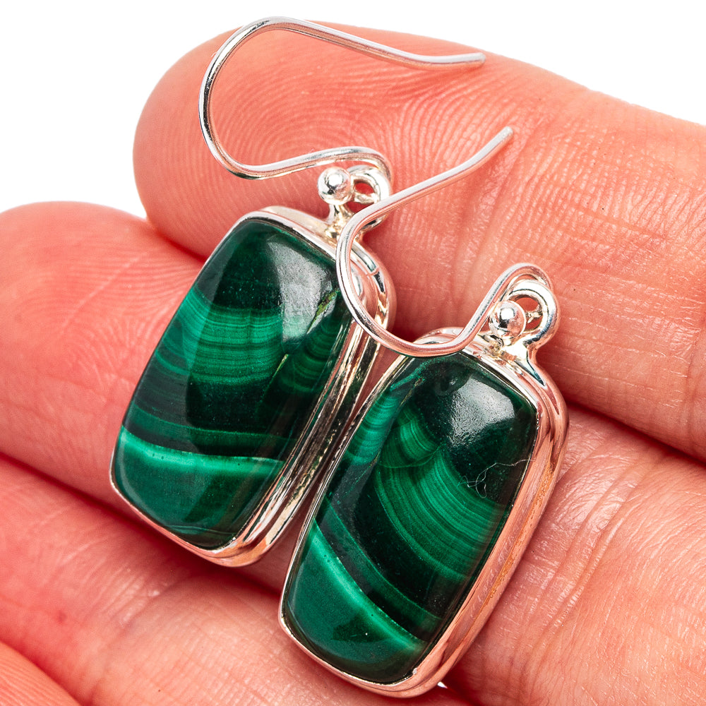 Malachite Earrings 1 3/8" (.925 Sterling Silver)