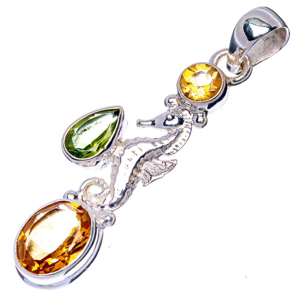 Faceted Citrine, Peridot Seahorse Pendant 1 3/4" (925 Sterling Silver) P41110