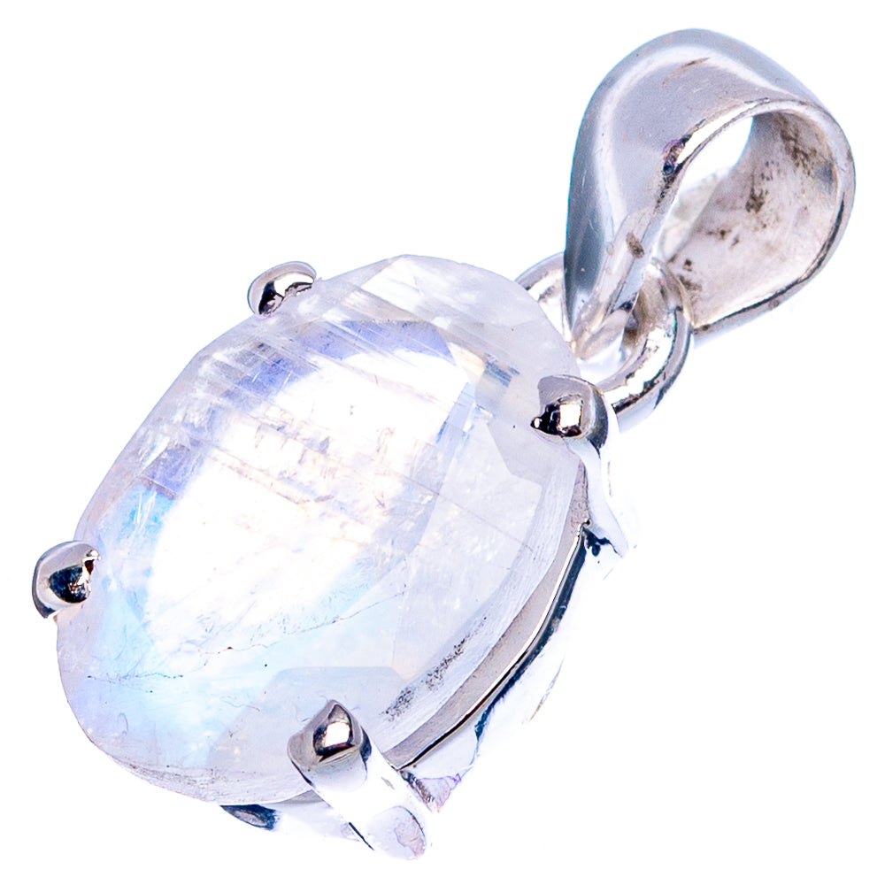 Faceted Rainbow Moonstone Dainty Pendant 3/4" (.925 Sterling Silver)