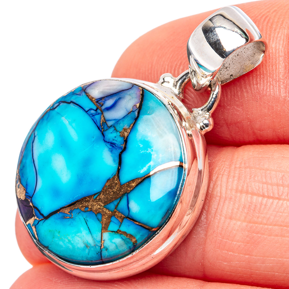 Ice Blue Dahlia Mohave Turquoise Pendant 1 1/4" (.925 Sterling Silver)