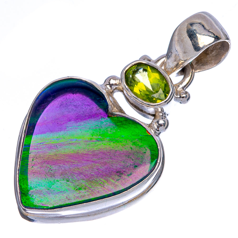 Rare Sterling Opal Heart, Peridot Pendant 1 1/4" (925 Sterling Silver) P40456