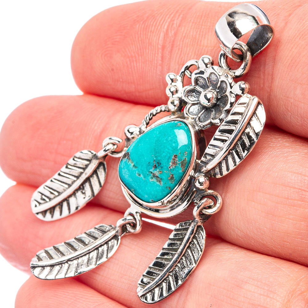 Kingman Turquoise Native Style Pendant 2 1/8" (.925 Sterling Silver)