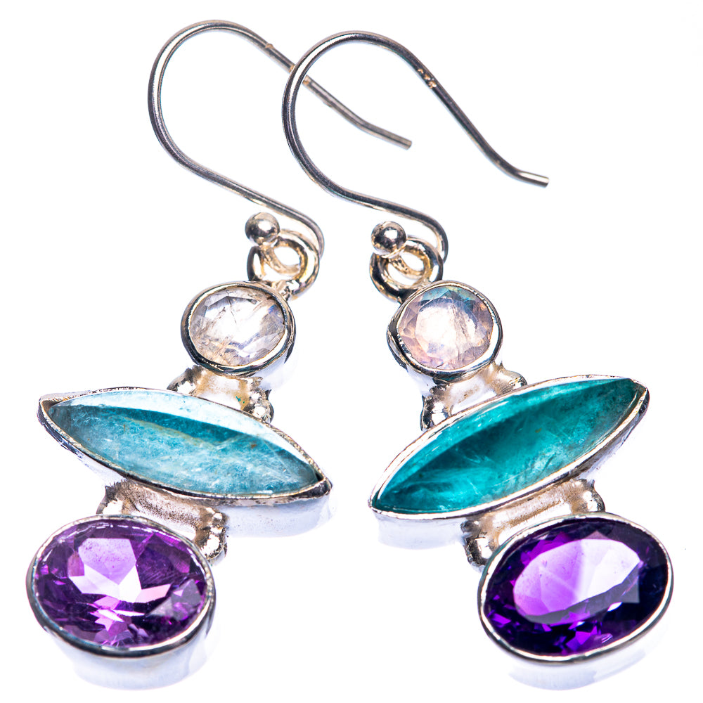 Blue Fluorite, Amethyst, Rainbow Moonstone Earrings 1 1/2" (925 Sterling Silver) E432767