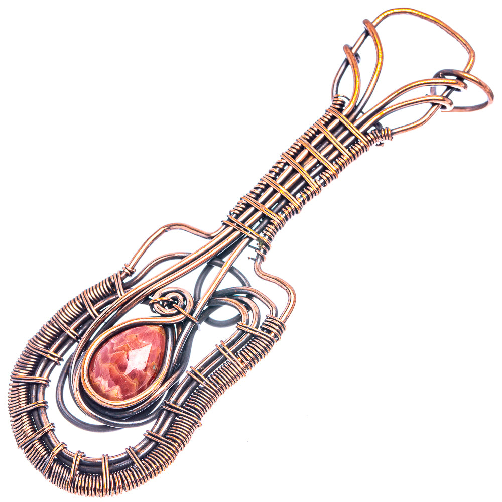 Rhodochrosite Wire Wrap Pendant 3 7/8" (Oxidized Copper)