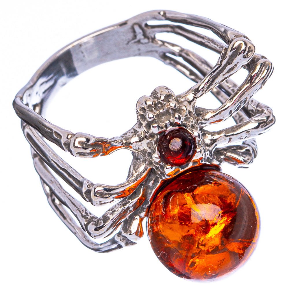 Baltic Amber Spider Ring Size 7.25 (.925 Sterling Silver)