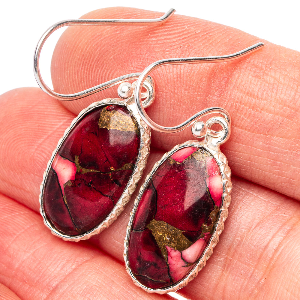 Red Dahlia Mohave Turquoise Earrings 1 3/8" (.925 Sterling Silver)